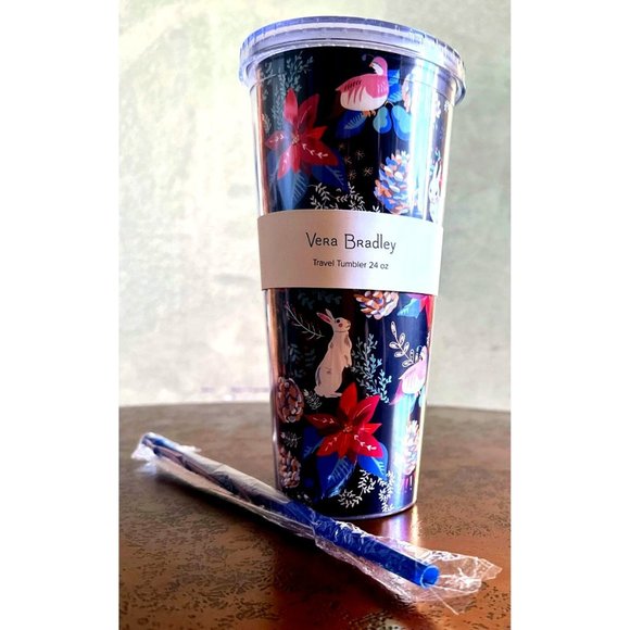 Vera Bradley Other - VERA BRADLEY Travel Tumbler with Lid and Straw Insulated Cup Winter Forest NWT